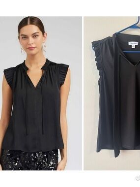 Calvin Klein Black Ruffled Sleeve Tie-Neck Camisole
